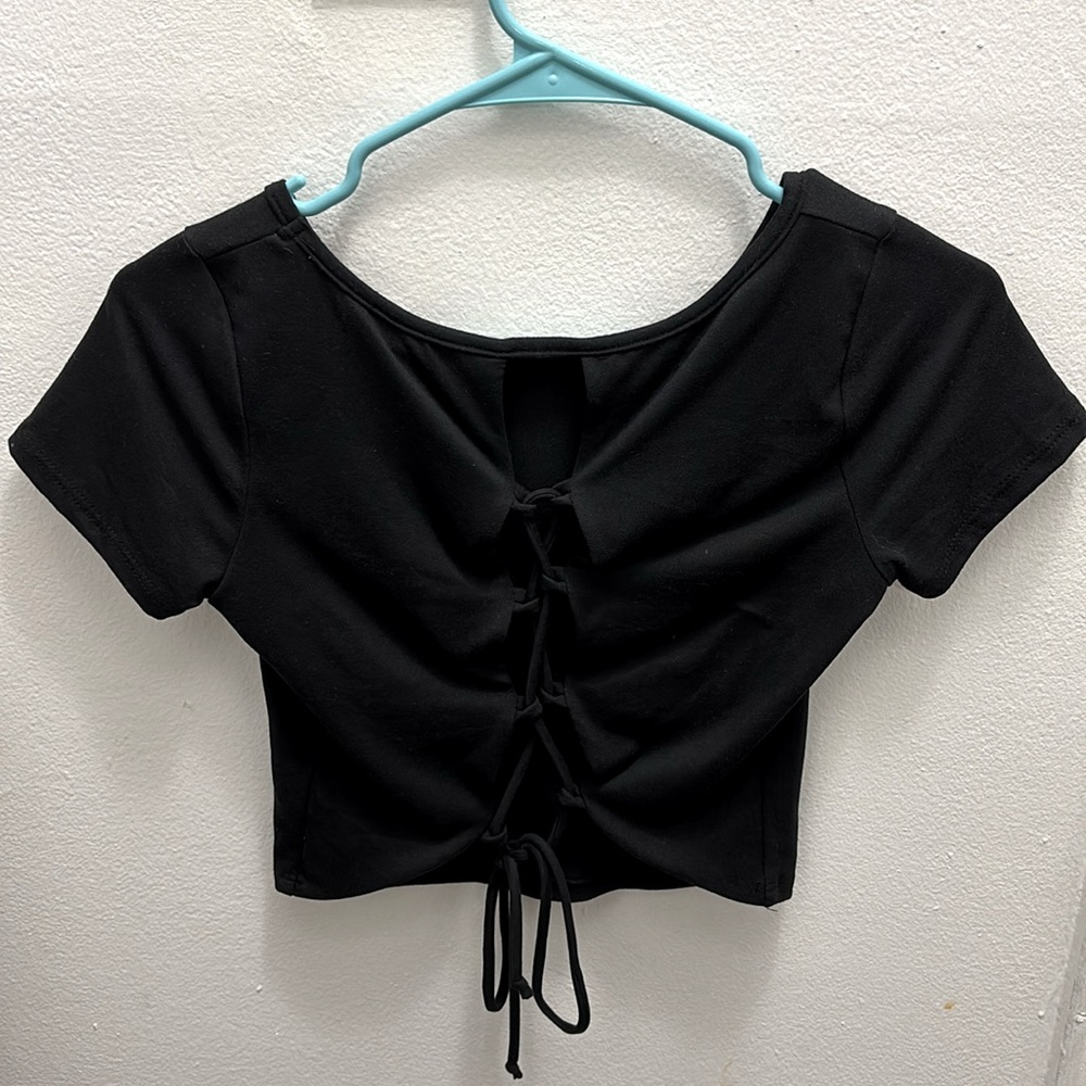 Super soft Black Crop Tie Up Shirt